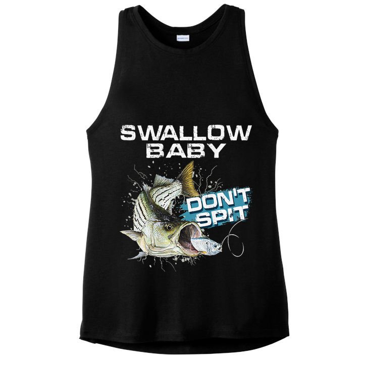 Cute Swallow Baby Dont Spit Striper Bass Fishing Ladies PosiCharge Tri-Blend Wicking Tank
