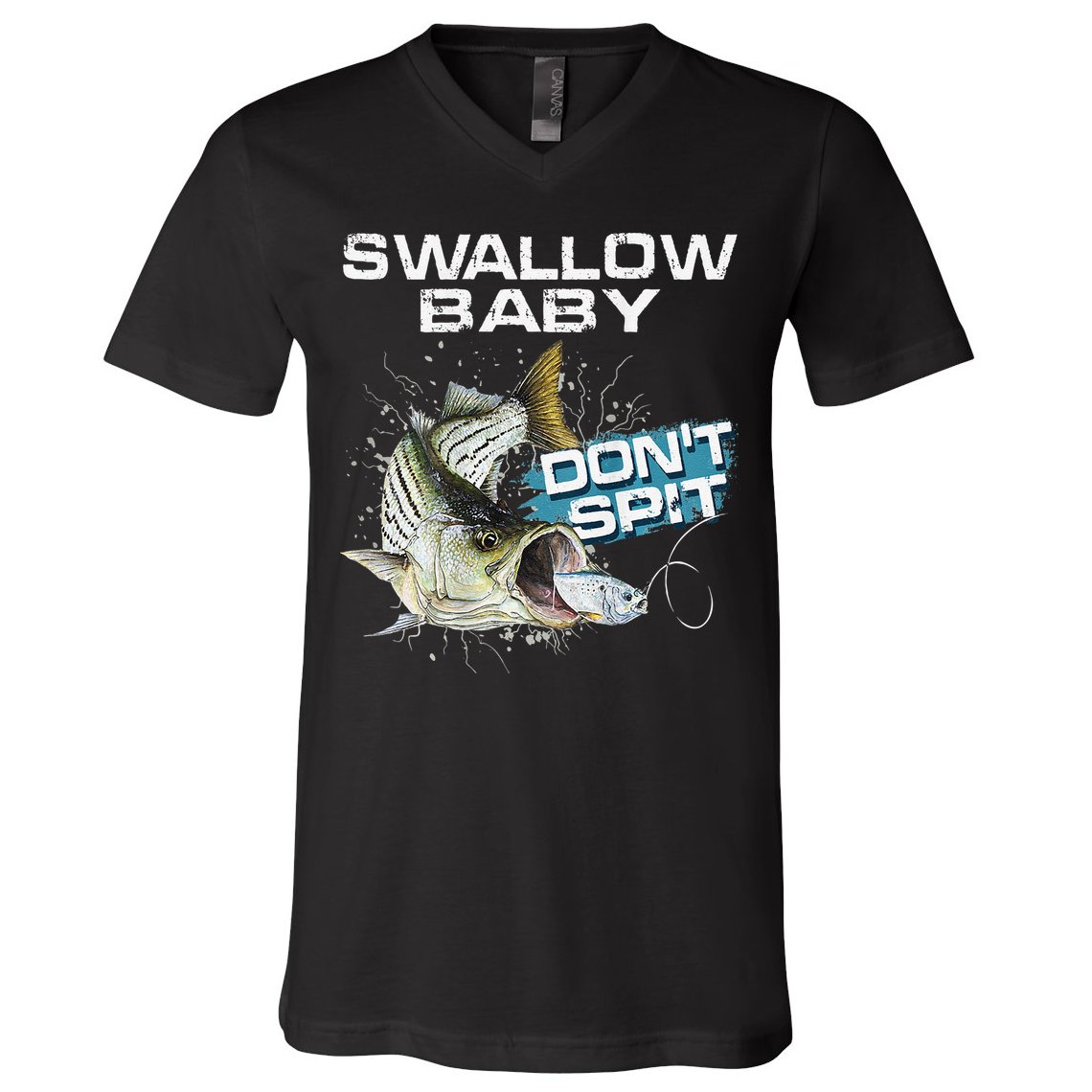 Cute Swallow Baby Dont Spit Striper Bass Fishing V-Neck T-Shirt