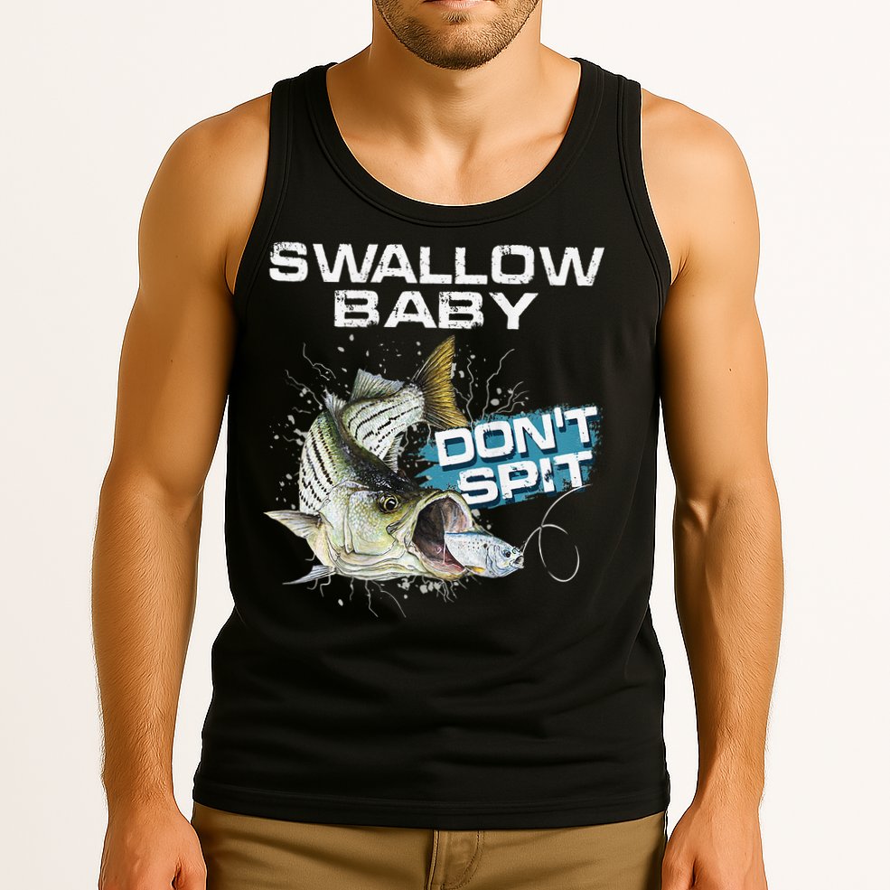 Cute Swallow Baby Dont Spit Striper Bass Fishing Tank Top