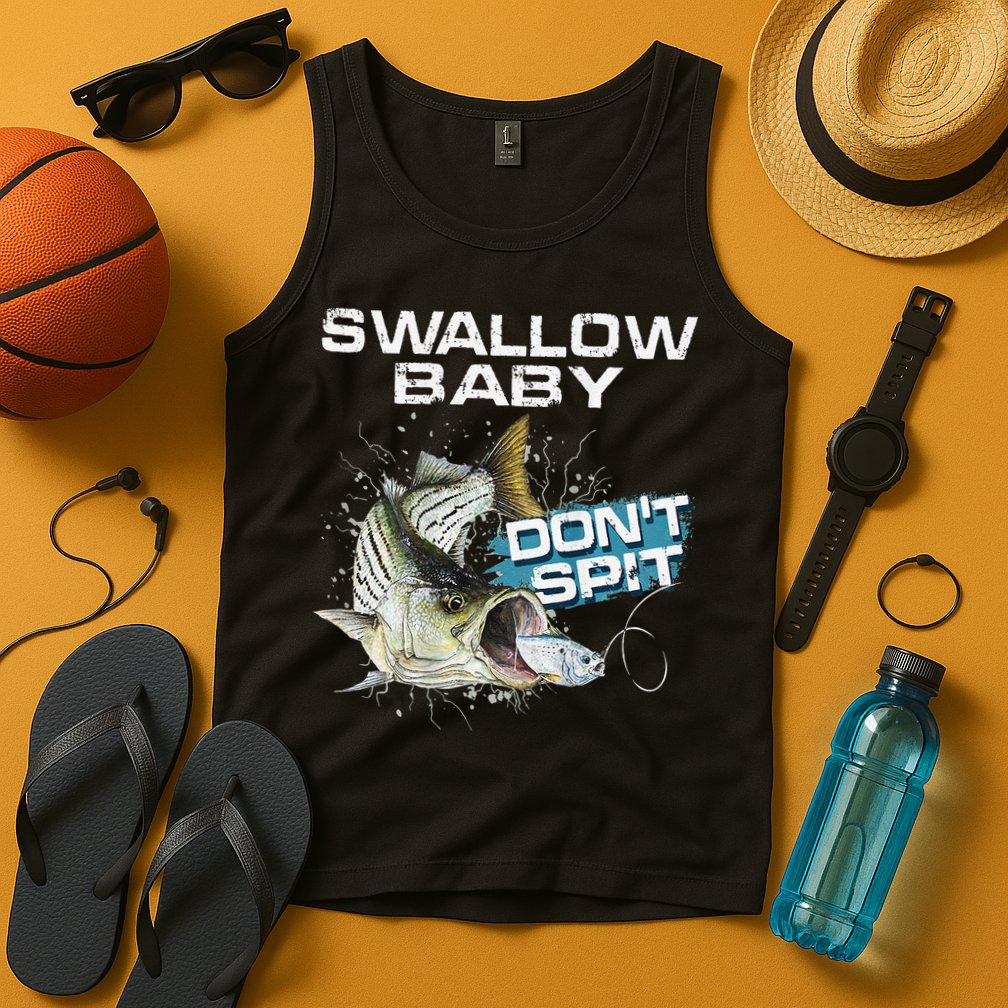 Cute Swallow Baby Dont Spit Striper Bass Fishing Tank Top