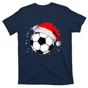 Christmas Soccer Ball Santa Hat Xmas Boys Sport T-Shirt