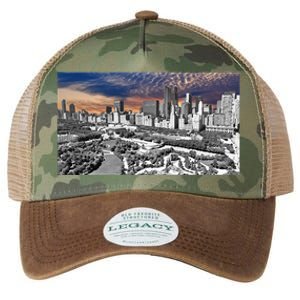 Chicago Skyline B&W With Vibrant And Colorful Sky Legacy Tie Dye Trucker Hat