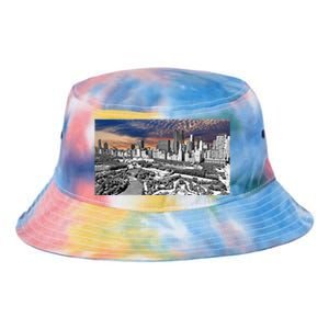 Chicago Skyline B&W With Vibrant And Colorful Sky Tie Dye Newport Bucket Hat