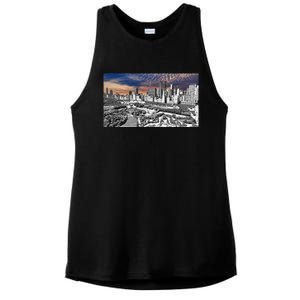 Chicago Skyline B&W With Vibrant And Colorful Sky Ladies PosiCharge Tri-Blend Wicking Tank