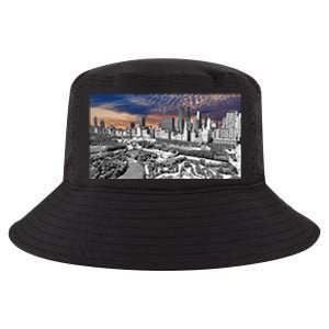 Chicago Skyline B&W With Vibrant And Colorful Sky Cool Comfort Performance Bucket Hat