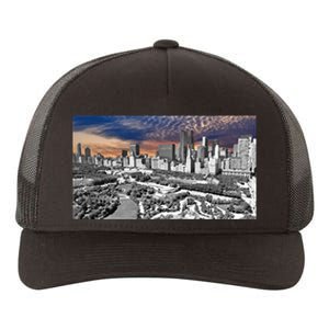 Chicago Skyline B&W With Vibrant And Colorful Sky Yupoong Adult 5-Panel Trucker Hat