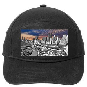 Chicago Skyline B&W With Vibrant And Colorful Sky 7-Panel Snapback Hat