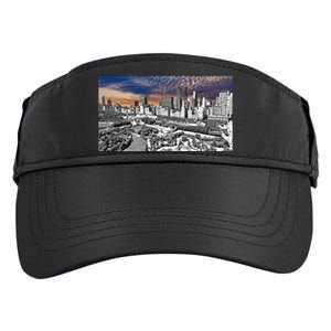 Chicago Skyline B&W With Vibrant And Colorful Sky Adult Drive Performance Visor