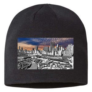 Chicago Skyline B&W With Vibrant And Colorful Sky Sustainable Beanie