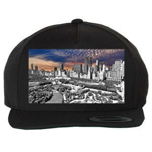 Chicago Skyline B&W With Vibrant And Colorful Sky Wool Snapback Cap