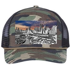 Chicago Skyline B&W With Vibrant And Colorful Sky Retro Rope Trucker Hat Cap