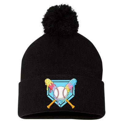 Cool Sport Baseball Home Plate Drip With Sprinkles Drip Pom Pom 12in Knit Beanie