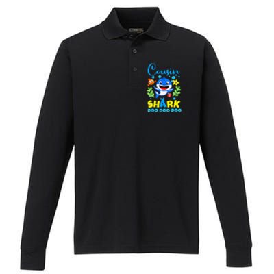 Cousin Shark Birthday Cousin Shark Family Mother's Day Performance Long Sleeve Polo