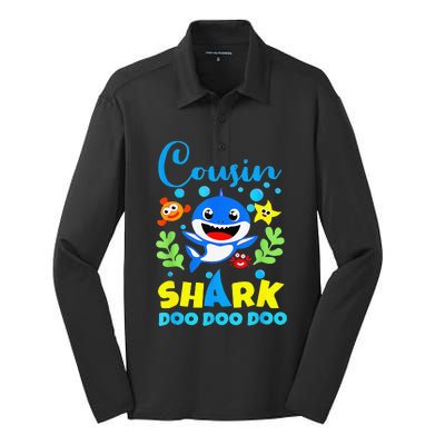 Cousin Shark Birthday Cousin Shark Family Mother's Day Silk Touch Performance Long Sleeve Polo