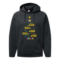 Christmas School Bus Tree Funny Xmas Bus Driver Performance Fleece Hoodie