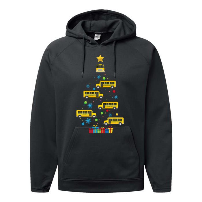 Christmas School Bus Tree Funny Xmas Bus Driver Performance Fleece Hoodie