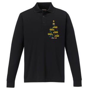 Christmas School Bus Tree Funny Xmas Bus Driver Performance Long Sleeve Polo