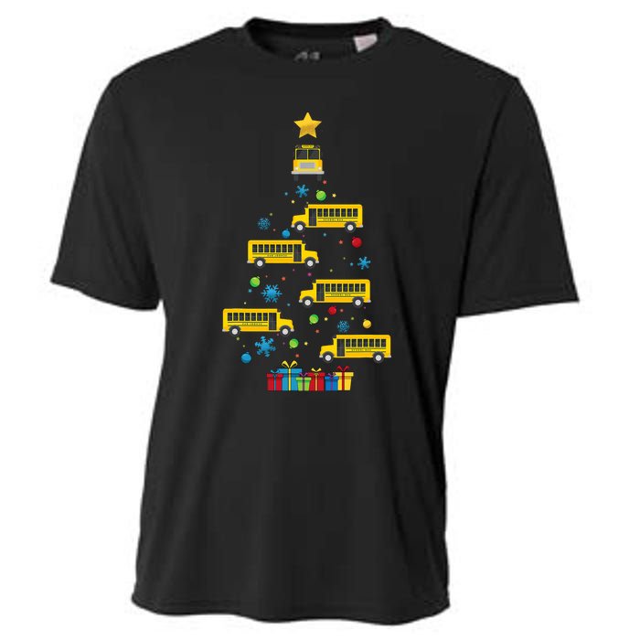 Christmas School Bus Tree Funny Xmas Bus Driver Cooling Performance Crew T-Shirt