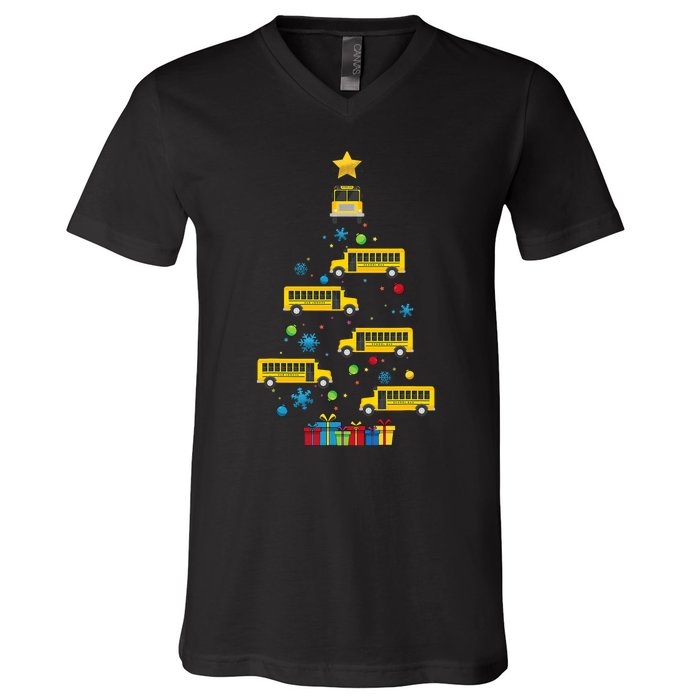 Christmas School Bus Tree Funny Xmas Bus Driver V-Neck T-Shirt