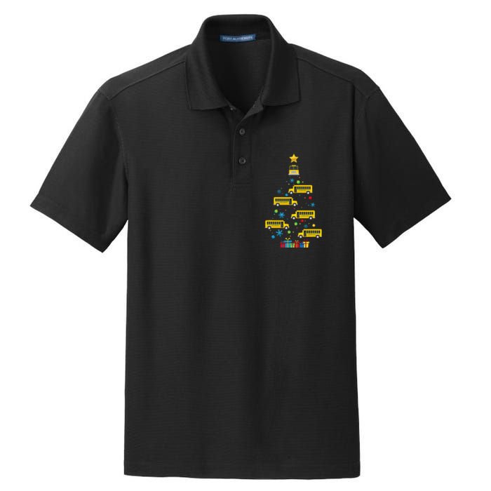 Christmas School Bus Tree Funny Xmas Bus Driver Dry Zone Grid Polo