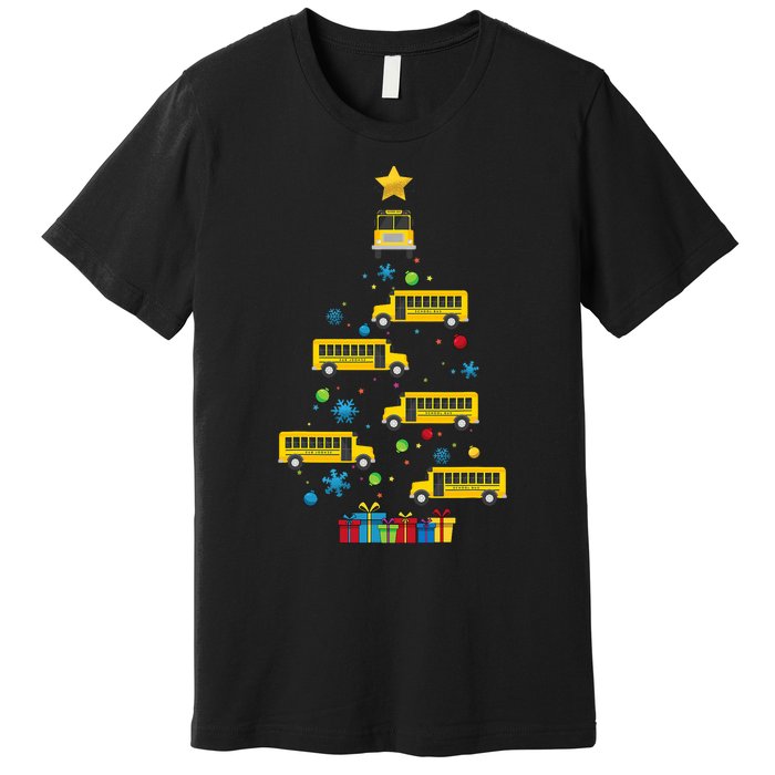 Christmas School Bus Tree Funny Xmas Bus Driver Premium T-Shirt