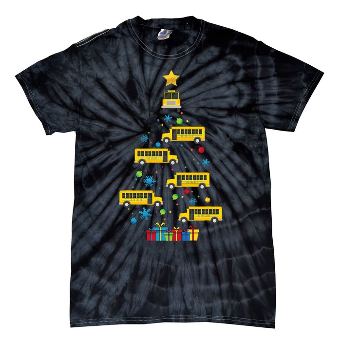 Christmas School Bus Tree Funny Xmas Bus Driver Tie-Dye T-Shirt