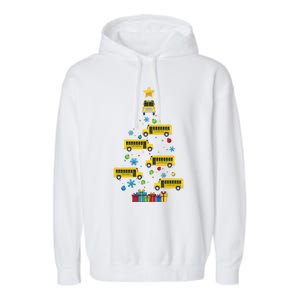 Christmas School Bus Tree Funny Xmas Bus Driver Garment-Dyed Fleece Hoodie