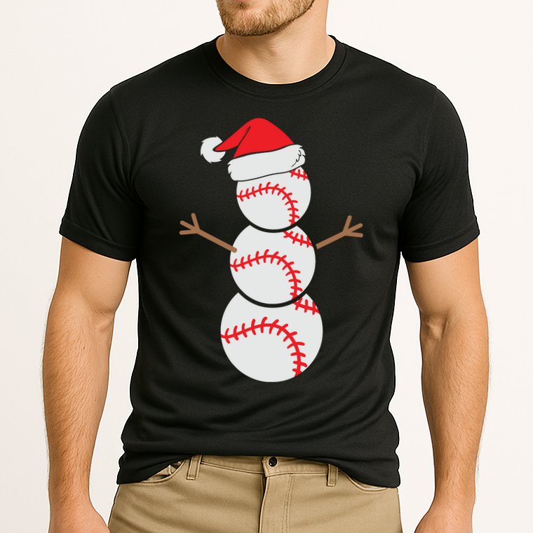 Christmas Snowman Baseball Santa Hat Xmas Cooling Performance Crew T-Shirt