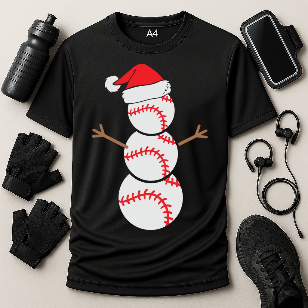 Christmas Snowman Baseball Santa Hat Xmas Cooling Performance Crew T-Shirt