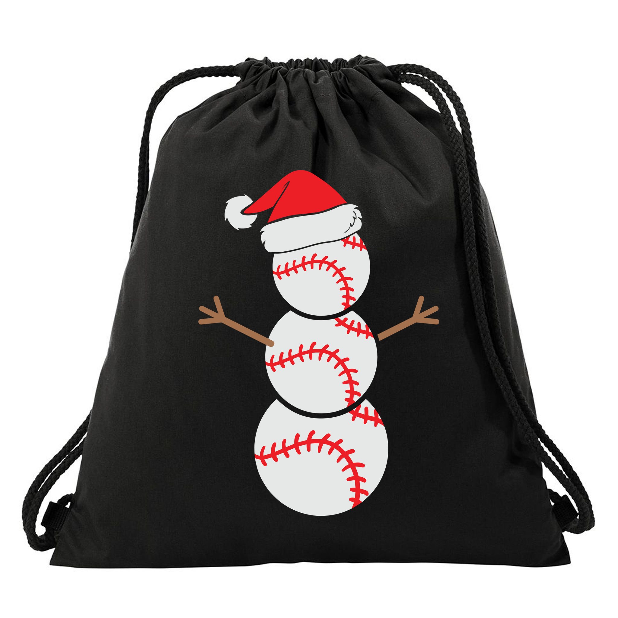 Christmas Snowman Baseball Santa Hat Xmas Drawstring Bag