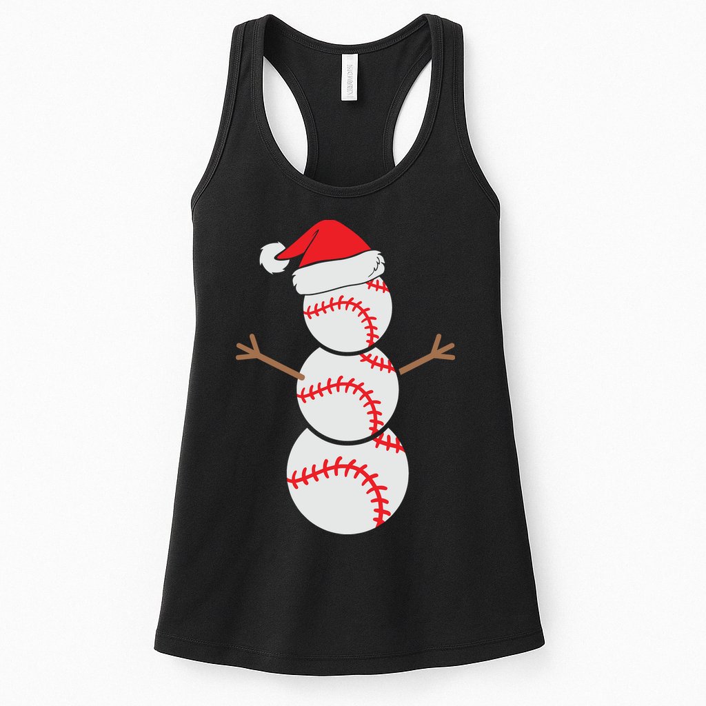 Christmas Snowman Baseball Santa Hat Xmas Womens Tank Top
