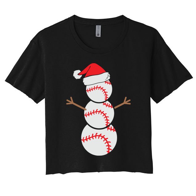 Christmas Snowman Baseball Santa Hat Xmas Women's Crop Top Tee