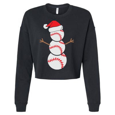 Christmas Snowman Baseball Santa Hat Xmas Cropped Pullover Crew