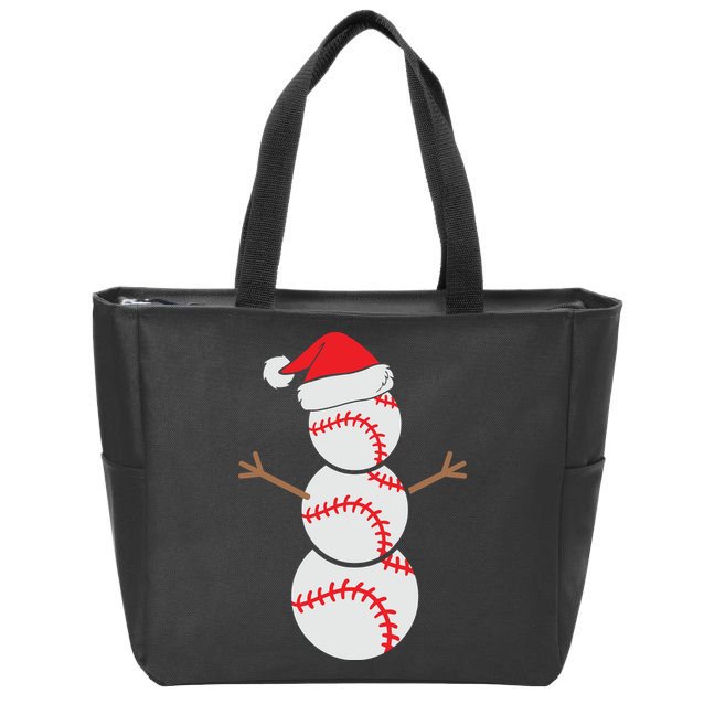 Christmas Snowman Baseball Santa Hat Xmas Zip Tote Bag