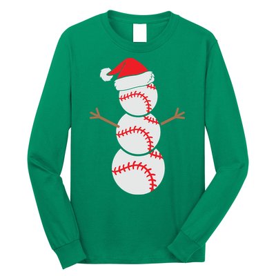 Christmas Snowman Baseball Santa Hat Xmas Long Sleeve Shirt