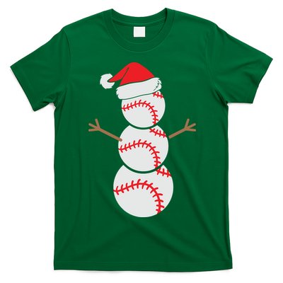 Christmas Snowman Baseball Santa Hat Xmas T-Shirt