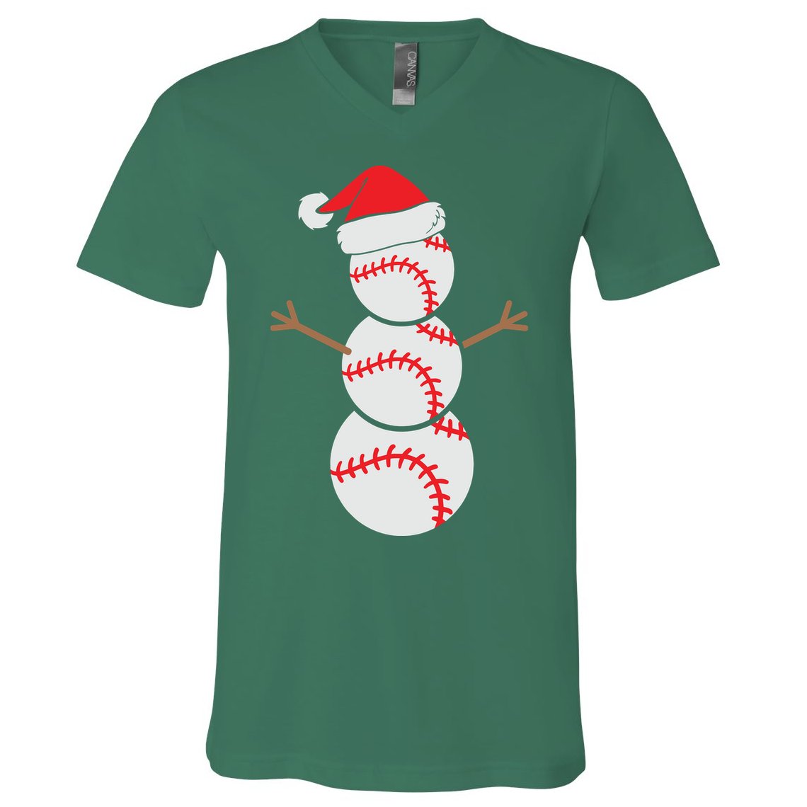Christmas Snowman Baseball Santa Hat Xmas V-Neck T-Shirt