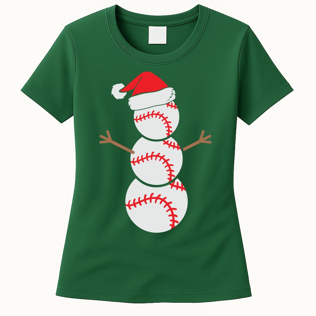 Christmas Snowman Baseball Santa Hat Xmas Womens T-Shirt