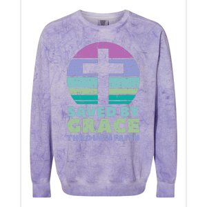 Cross Saved By Grace God Jesus Christian Colorblast Crewneck Sweatshirt