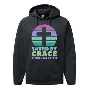 Cross Saved By Grace God Jesus Christian Performance Fleece Hoodie