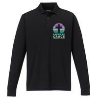 Cross Saved By Grace God Jesus Christian Performance Long Sleeve Polo