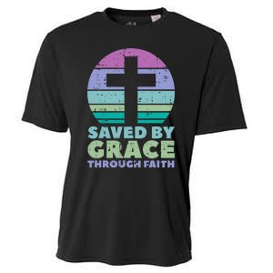 Cross Saved By Grace God Jesus Christian Cooling Performance Crew T-Shirt