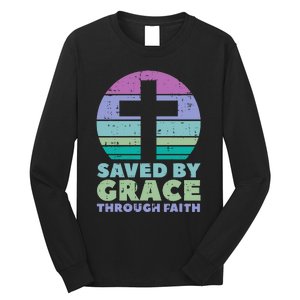 Cross Saved By Grace God Jesus Christian Long Sleeve Shirt