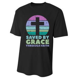 Cross Saved By Grace God Jesus Christian Performance Sprint T-Shirt