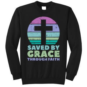 Cross Saved By Grace God Jesus Christian Tall Sweatshirt