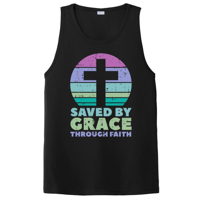 Cross Saved By Grace God Jesus Christian PosiCharge Competitor Tank