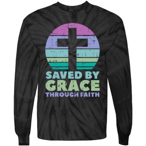 Cross Saved By Grace God Jesus Christian Tie-Dye Long Sleeve Shirt