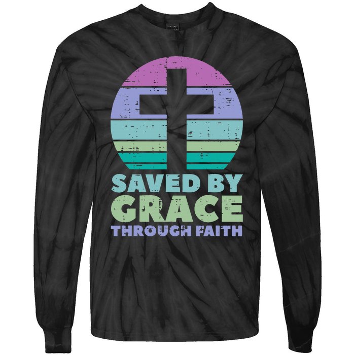 Cross Saved By Grace God Jesus Christian Tie-Dye Long Sleeve Shirt