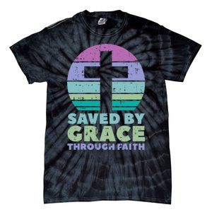 Cross Saved By Grace God Jesus Christian Tie-Dye T-Shirt