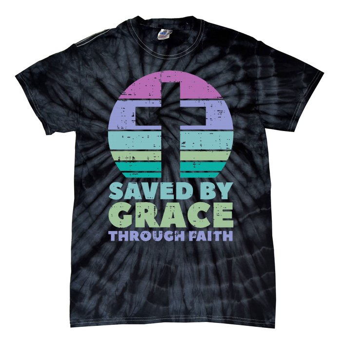 Cross Saved By Grace God Jesus Christian Tie-Dye T-Shirt